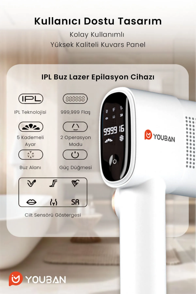 IPL Buz Lazer Epilasyon Tüy Alma 999.999 Atım Otomatik Yüz,Vücut,Hassas Bölge Ağrısız Kullan
