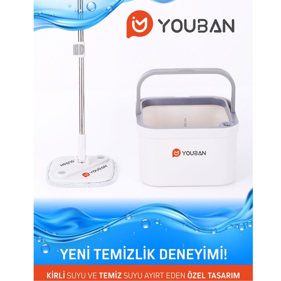 Mop Pro Temiz Su ile Kirli Suyu Ayıran Otomatik Temizlik Seti +1 yedek Bezli