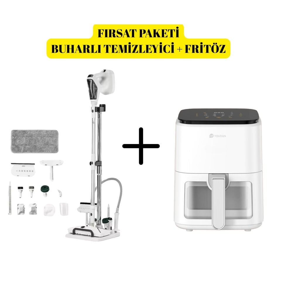 YOUBAN KF1804 Buharlı Temizlik Makinesi + Fritöz Beyaz