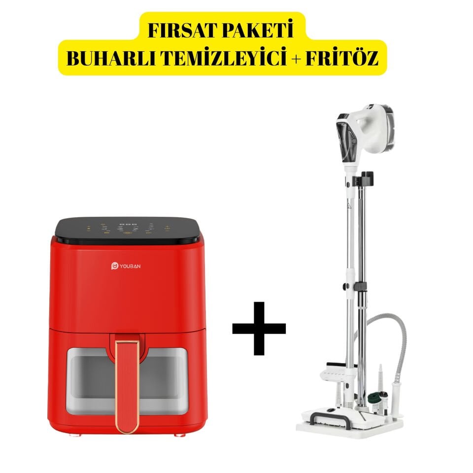 YOUBAN KF1804 Buharlı Temizlik Makinesi + Fritöz Kırmızı