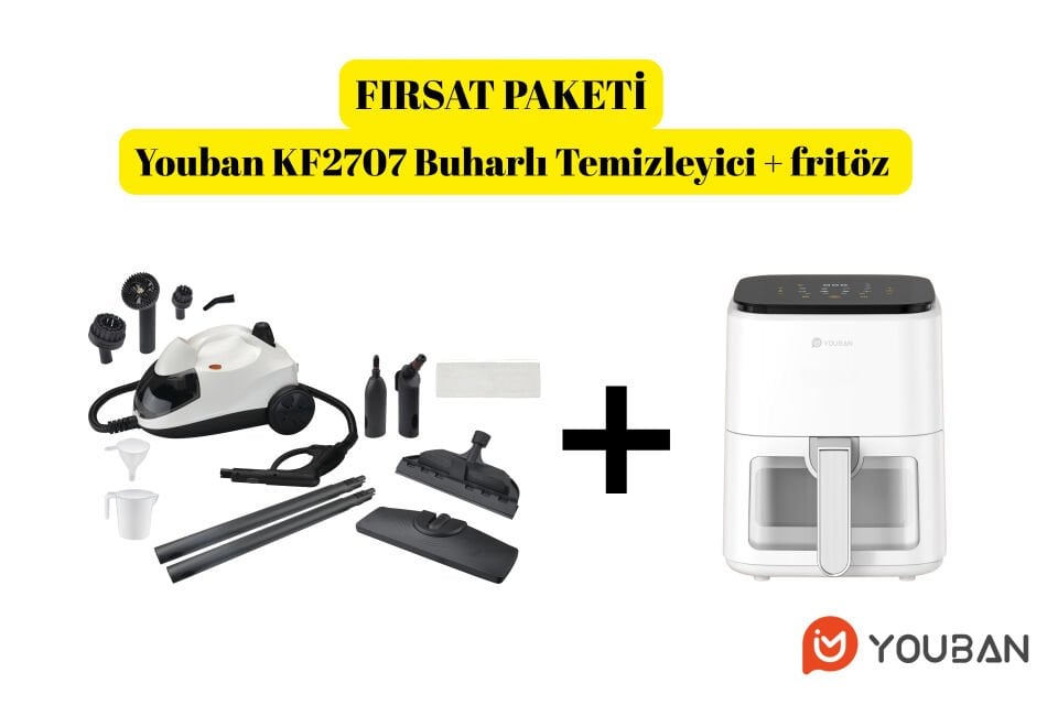 YOUBAN KF2707 Buharlı Temizlik Makinesi + Fritöz Beyaz