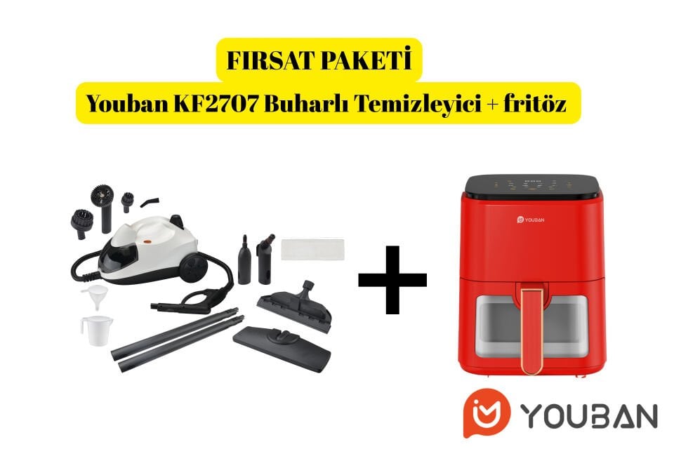 YOUBAN KF2707 Buharlı Temizlik Makinesi + Fritöz Kırmızı