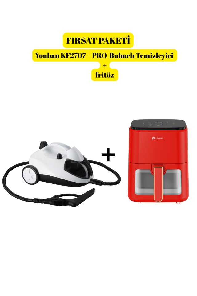 YOUBAN KF2707- PRO Buharlı Temizlik Makinesi + Fritöz Kırmızı