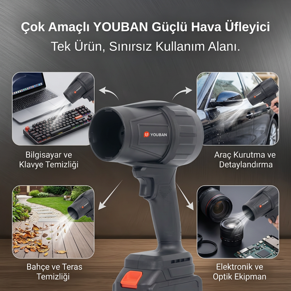 Youban XP-3815 Dryflow Hava Üfleyici Fan, Yaprak Üfleme, Araba ,cam ,su Lekeleri Kurulama Fanı Makinesi