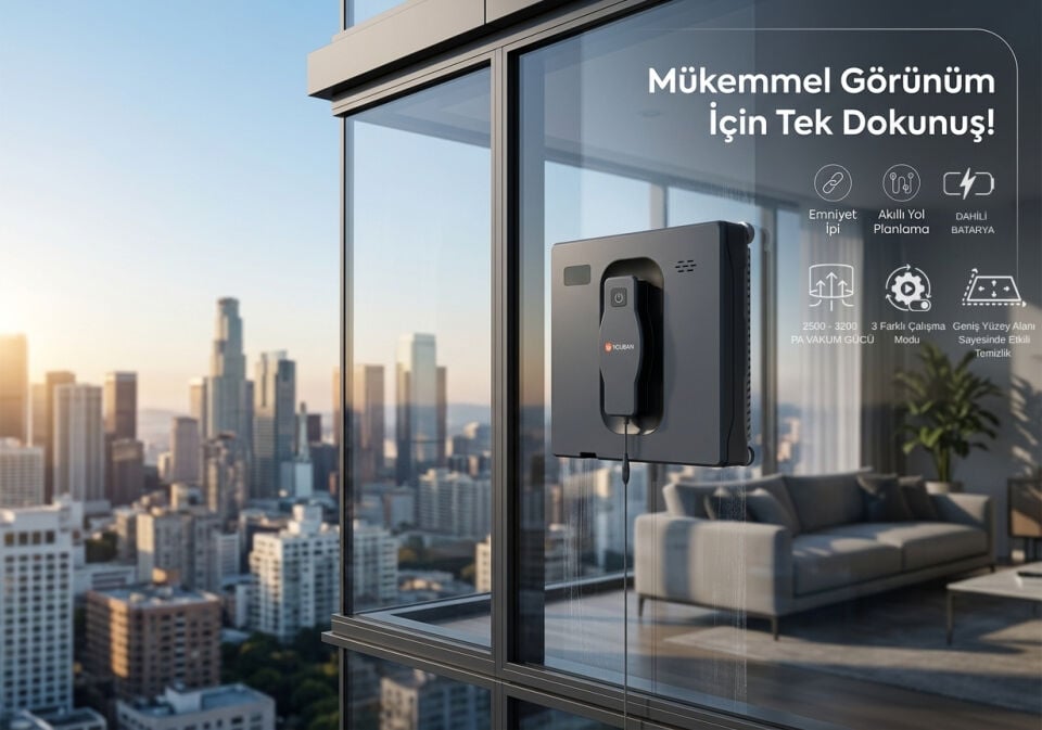 Youban Sz4-21 Pureview Kumandalı Cam Silme Robotu Çift Yönlü Su Püskürtme HK Menşeli
