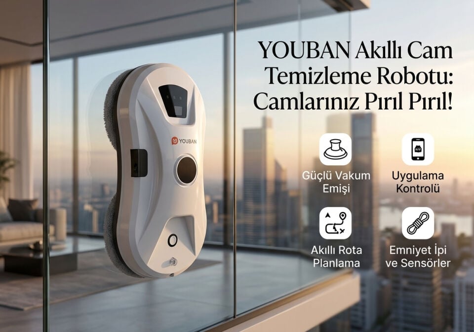 Youban Rz1-11 Crystal Cam Silme Robotu Kumandalı Su Püskürtmeli Otomatik Emişli Çift Moplu